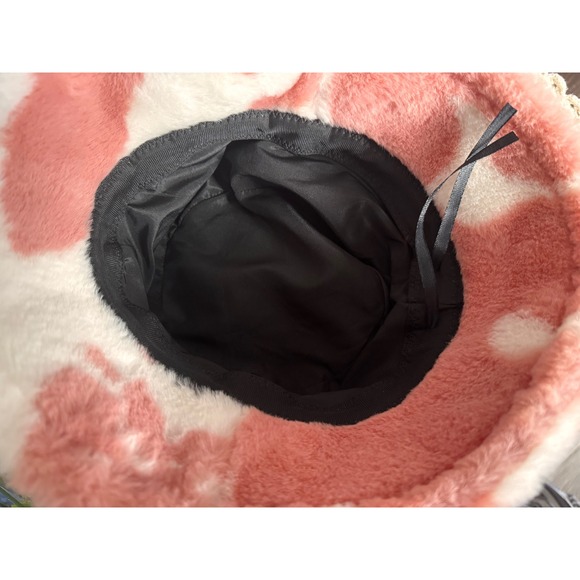 Pink Cow Print Bucket Hat Fuzzy Plush‎ Fluffy Winter Warm Cosplay Cute - Picture 3 of 4